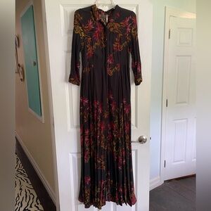 Free People After the Storm Maxi Dress Sz 10 Black Floral RARE HTF Runs Small